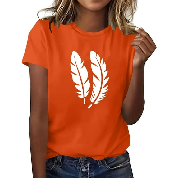 Womens Orange Festival T Shirt Casual Short Sleeve Crewneck Tops Cute Print Tee Top Thin Fashion Clothes