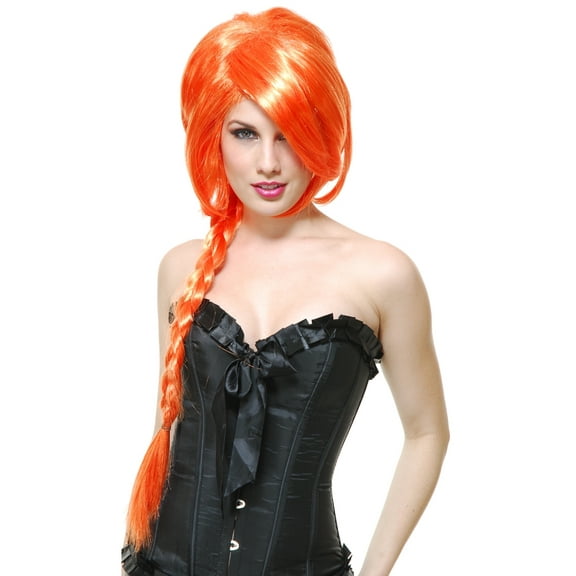 Womens Adults Deluxe Neon Orange Anime Gintama Kamui Braided Ponytail Wig