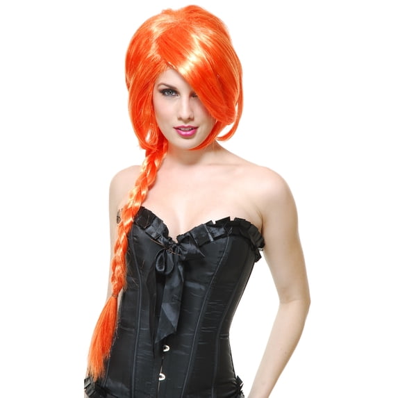 Womens Adults Deluxe Neon Orange Anime Gintama Kamui Braided Ponytail Wig