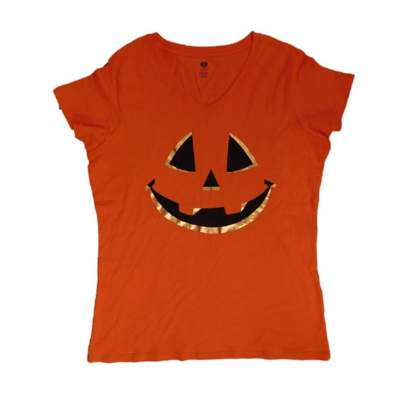 Womens Orange & Gold Shimmer Pumpkin Shirt Jack-O-Lantern Halloween Tee Large