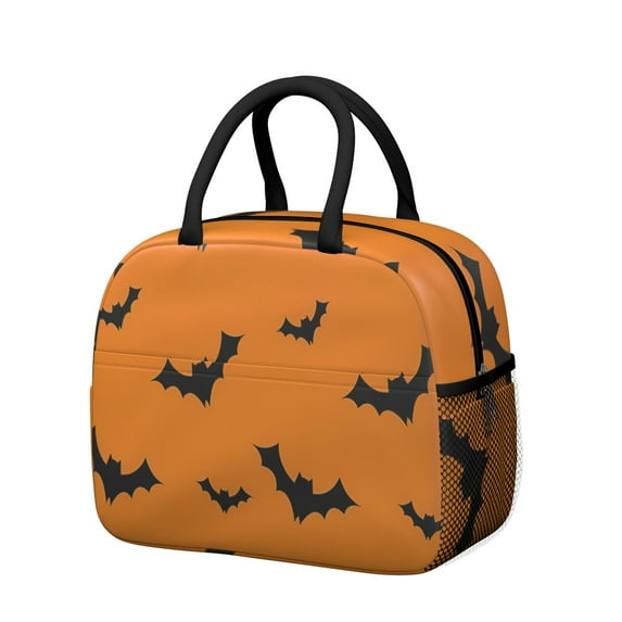 Womens Orange Halloween Bats Lunch Box for Work,Insulated Lunch Bag for Women,Loncheras Para Mujer,Leakproof Adult Lunch Bag for Work,Beach,Travel,Picnic,Camping