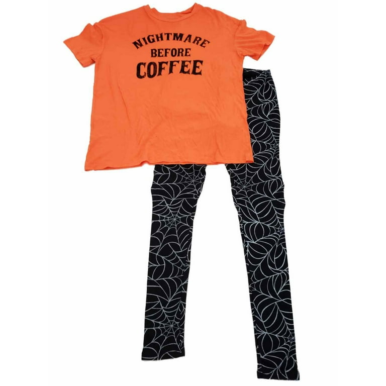 Womens Orange Nightmare Before Coffee T Shirt Leggings Pajama PJ