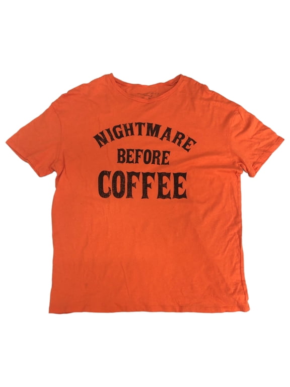 Womens Orange Short Sleeve Nightmare Before Coffee Halloween Tee Shirt Small