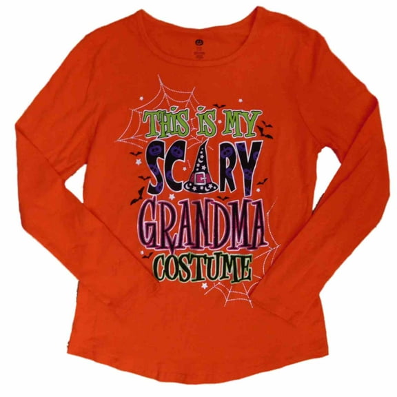 Womens Orange This is My Scary Grandma Costume Shirt Long Sleeve Halloween Tee Large