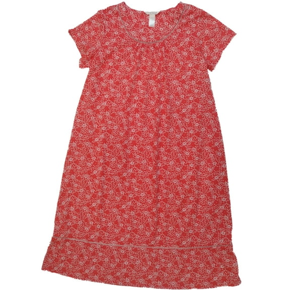 Womens Orange White Hibiscus Flower Nightie Flower Night Gown Sleep Shirt Small