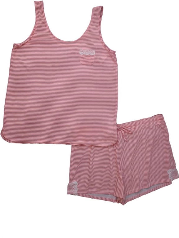 Womens Orange White Striped Cami Lightweight Tank Top Sleep Set Large