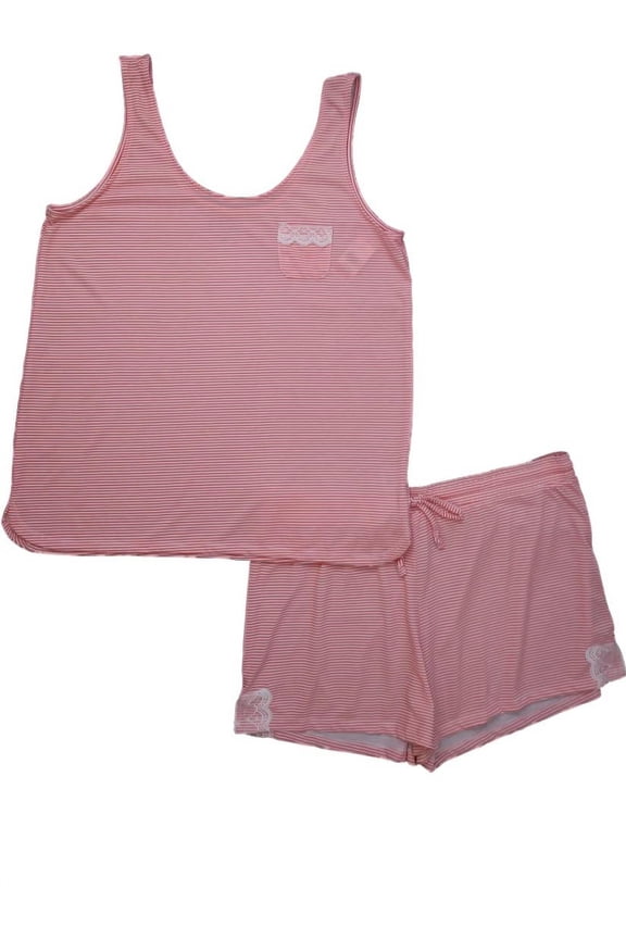 Womens Orange White Striped Cami Lightweight Tank Top Sleep Set Large