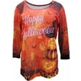 thumbnail image 1 of Womens Orange Witch Jack O'Lantern Fall Halloween Holiday Long Sleeve T-Shirt, 1 of 1