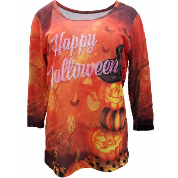 Womens Orange Witch Jack O'Lantern Fall Halloween Holiday Long Sleeve T-Shirt