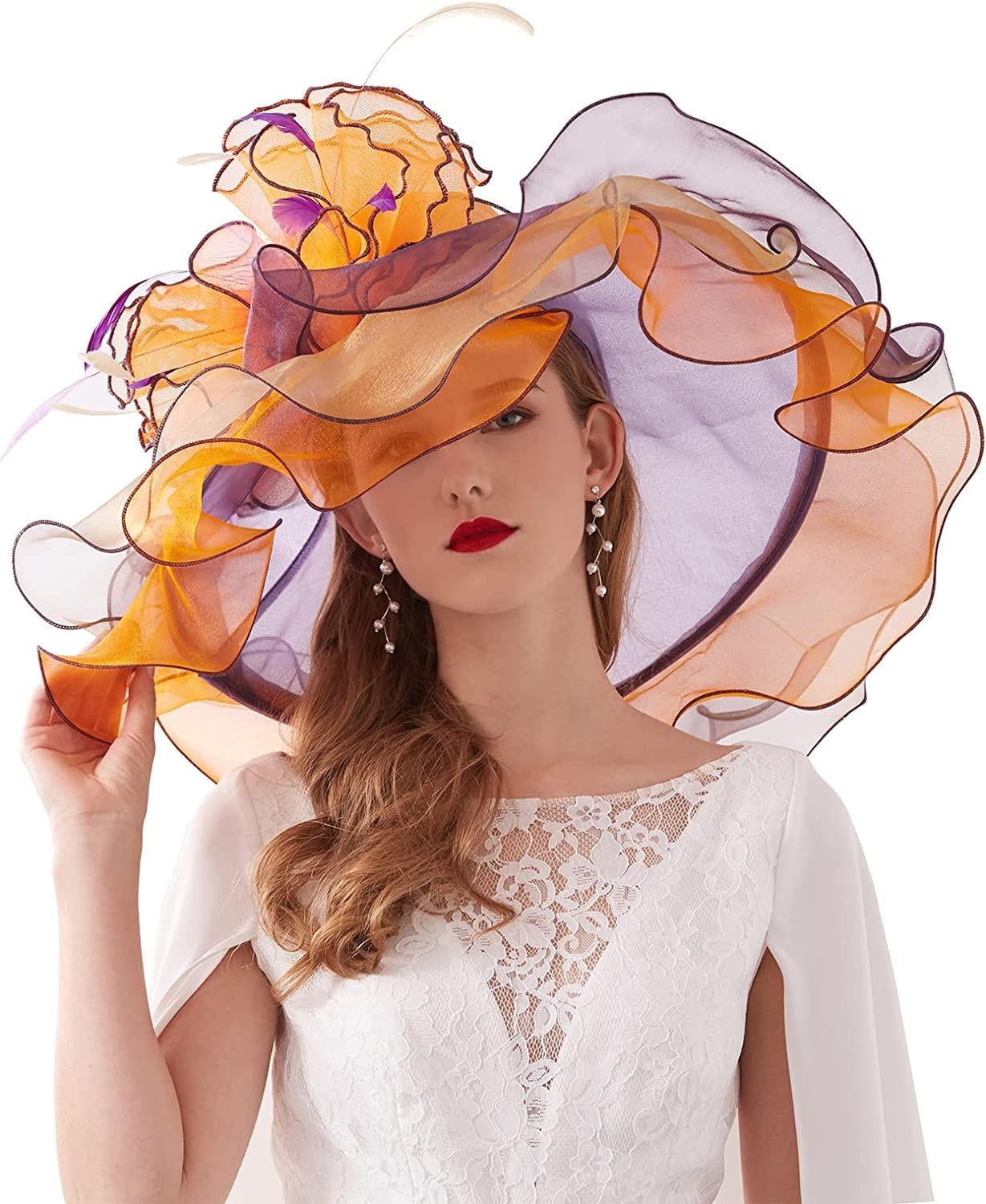 Organza Fascinator Hat Floral Wide Brim Church Wedding Tea Party Headpiece SALE Blue Organza Kentucky Derby Hat: Wide Brim Wedding Tea  main image 2