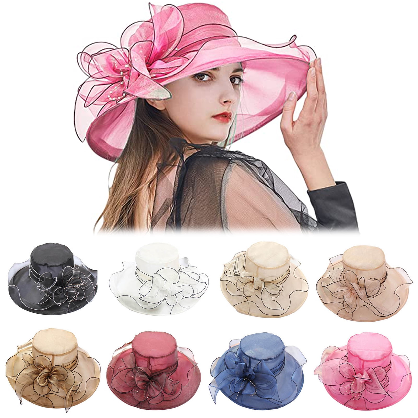 Classy Organza Derby Hat Women UV Protection Wide Brim Kentucky Organza Derby Hats for Women Church Tea Fascinator  main image 2
