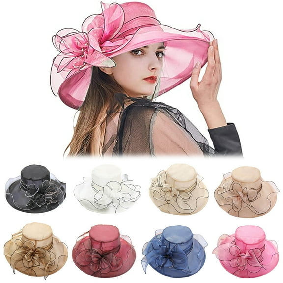 Womens Organza Wide Brim Church Hat Derby Dress Hat, Bridal Tea Party Wedding Hat Ladies Uv Protection Sun Hat