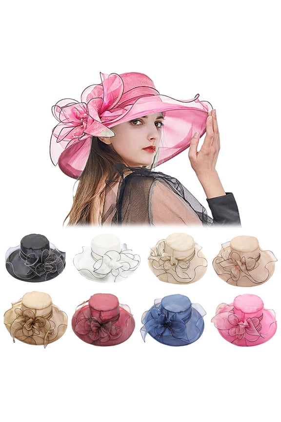 Womens Organza Wide Brim Church Hat Derby Dress Hat, Bridal Tea Party Wedding Hat Ladies Uv Protection Sun Hat
