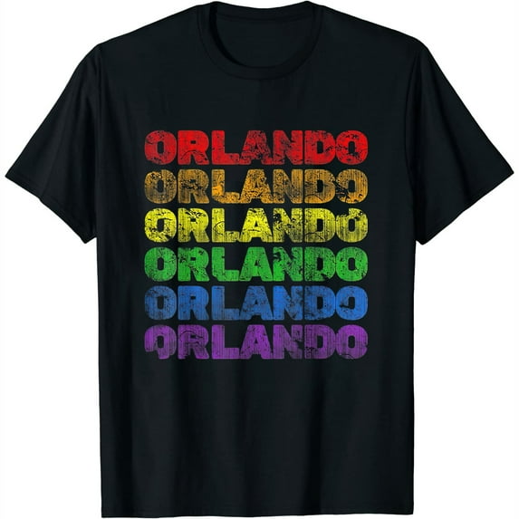 Womens Orlando Rainbow Pride Lgbt Distressed Look T-Shirt Black 2X-Large