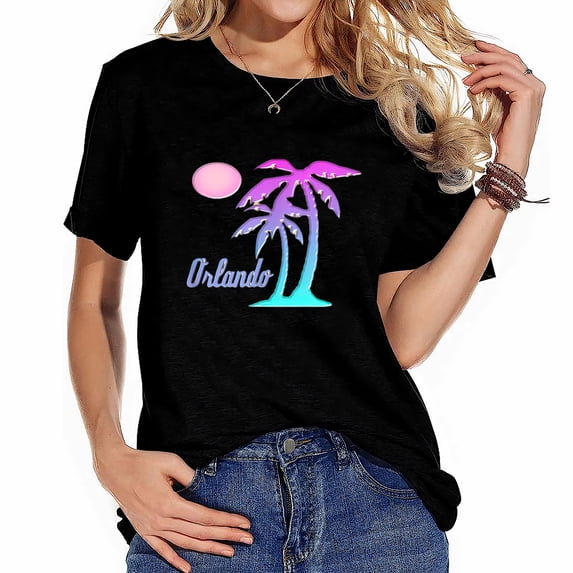 Womens Orlando Souvenir Tshirt Gift Tropical Palm Sun Florida