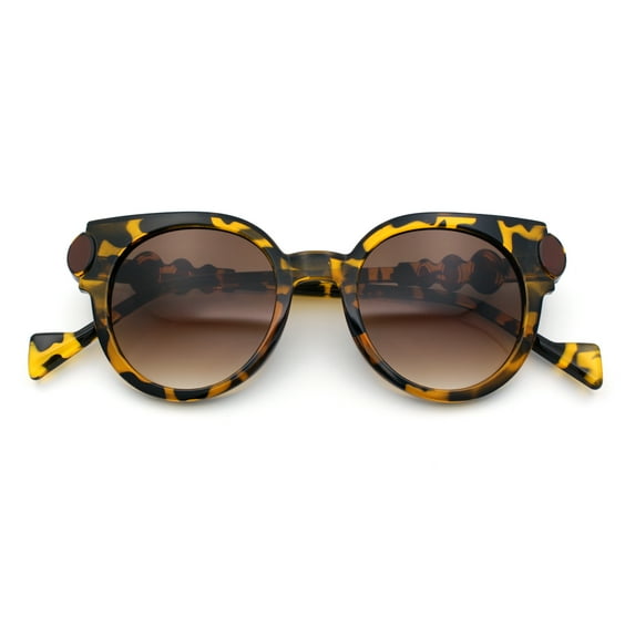 Womens Ornate Fancy Thick Mod Plastic Round Horn Fashion Sunglasses Tortoise - Brown
