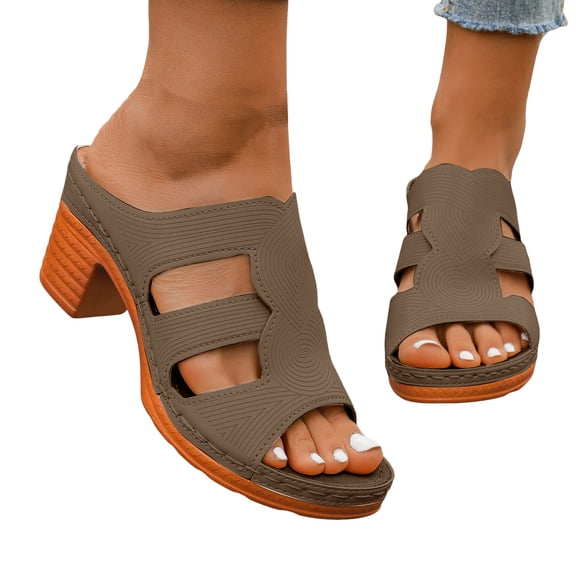 Womens Orthopedic Arch Support High Heels Dressy Slides Sandals Metallic Peep Toe Chunky Pumps Summer Shoes