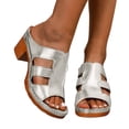 thumbnail image 1 of Womens Orthopedic Arch Support High Heels Dressy Slides Sandals Metallic Peep Toe Chunky Pumps Summer Shoes, 1 of 7