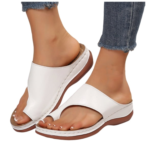 Womens Orthopedic Flip Flop Beach Casual Comfortable Leather Arch Support Slides Sandals Dress Wedge Slippers