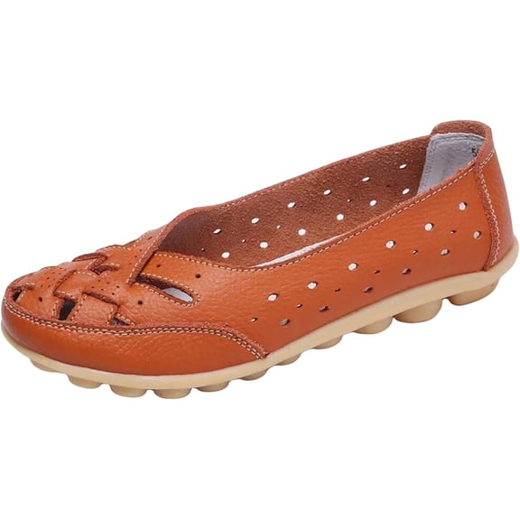 Womens Orthopedic Loafers in Breathable Leather Comfortable Hollow Soft Flats Sandals Summer Casual Slip-On Shoes