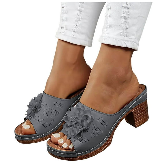 Womens Orthopedic Platform High Heels Sandals Bohemian Flower Peep Toe Chunky High Heels Dress Slip on Shoes