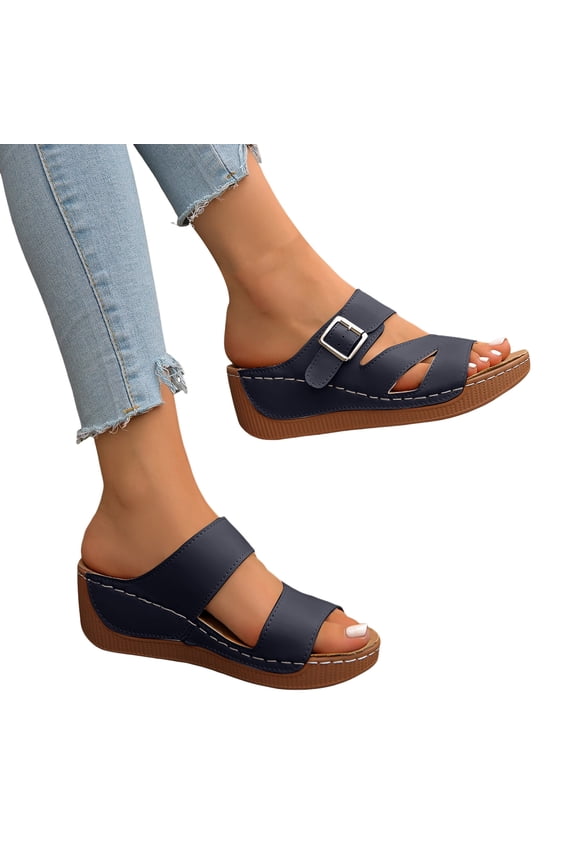 Womens Orthopedic Platform Slides Sandals 2025 Fashion Leopard Buckle Arch Support Wedge Dress Slip on
