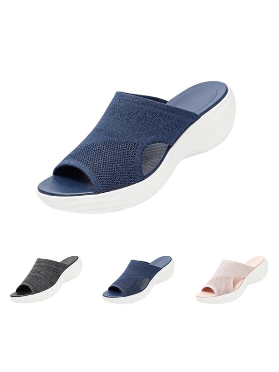 Womens Orthopedic Platform Slides Sandals with Arch Support Ladies Comfortable Walking Open Toe Plantar Fasciitis Slip On for Summer, 37