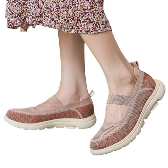 Womens Orthopedic Platform Walking Shoes Comfortable Knit Color Block Memory Foam Slip on Nursing Work Loafers Sneakers