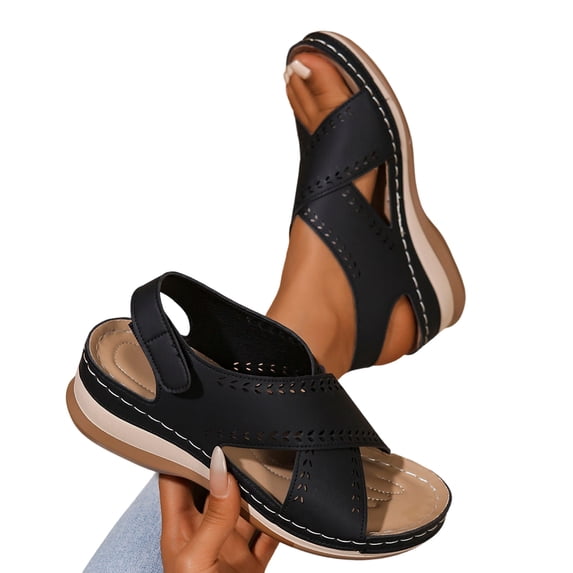 Womens Orthopedic Sandals Ladies Sport Outdoor Adjustable Strap Sandals Comfortable Casual Solid Color Round Toe Open Toe Wedge Sandals