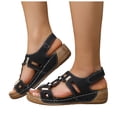 thumbnail image 1 of Womens Orthopedic Sandals Low Wedge Slingback Walking Shoes Fashion Buckle Cutout Leather Platform Beach Shoes Black Size 8, 1 of 5