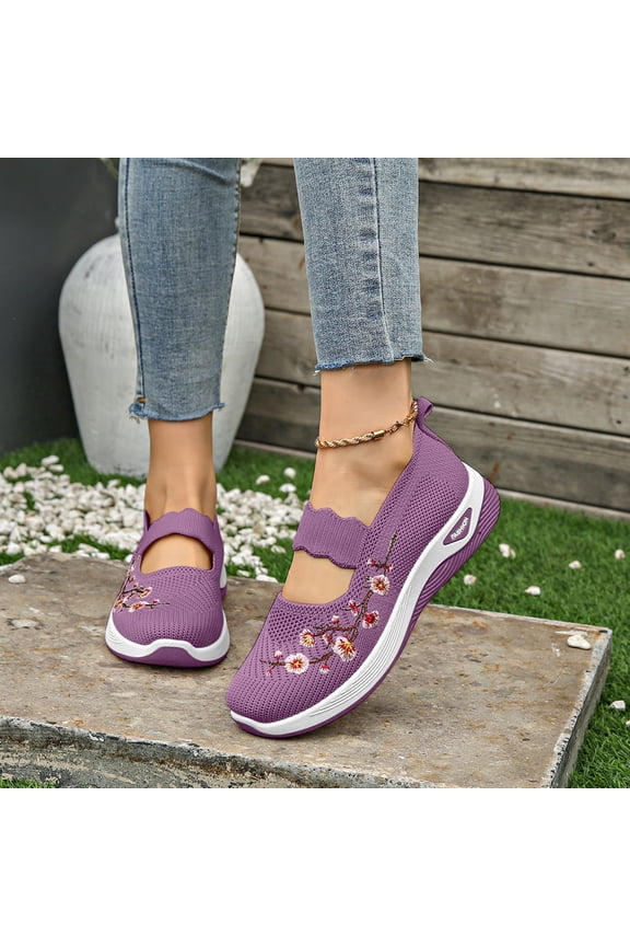 Womens Orthopedic Shoes,Orthopedic Walking Shoes for Women, Woven Orthopedic Breathable Soft Sneaker Non-Slip Arch Support Anti-Skid Slip On Wide & Bulky Sports Shoes,Purple,10