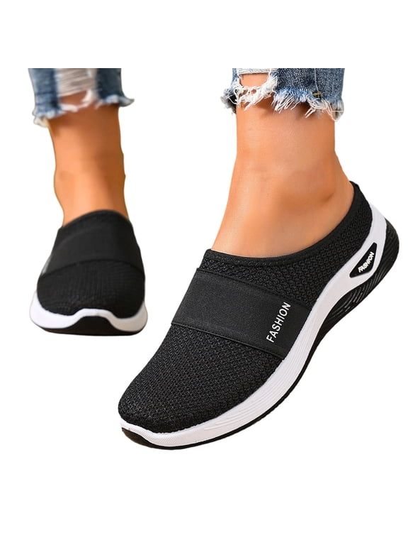 Womens Orthopedic Slip-On Walking Shoes , Comfort Slip On Slippers Arch Support, Breathable Knit Upper, Casual Walking Shoes