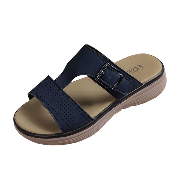 Womens Orthopedic Walking Sandals Platform Slides Casual Breathable Leather Comfy Cushioned Footbed Walking Shoes Blue Size 9