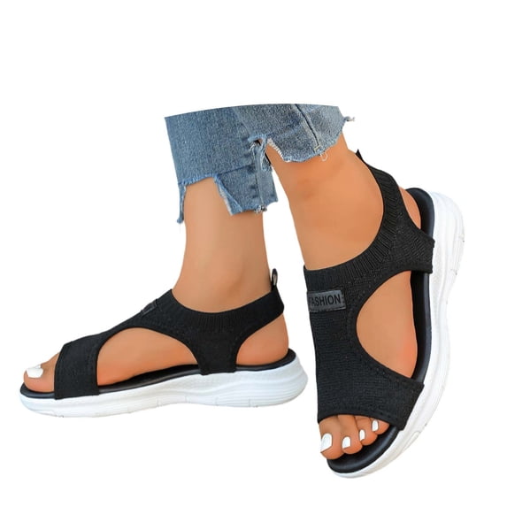 Womens Orthopedic Walking Sandals with Arch Support Summer Open Toe Knitted Sports Shoes Lightweight Platform Sandals