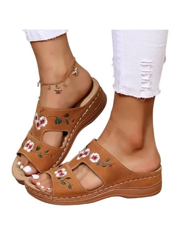 Womens Orthotic Sandals Lightweight Athletic Slides Slip On Thick Bottom Sandals Fashion Comfortable Arch Support Slippers
