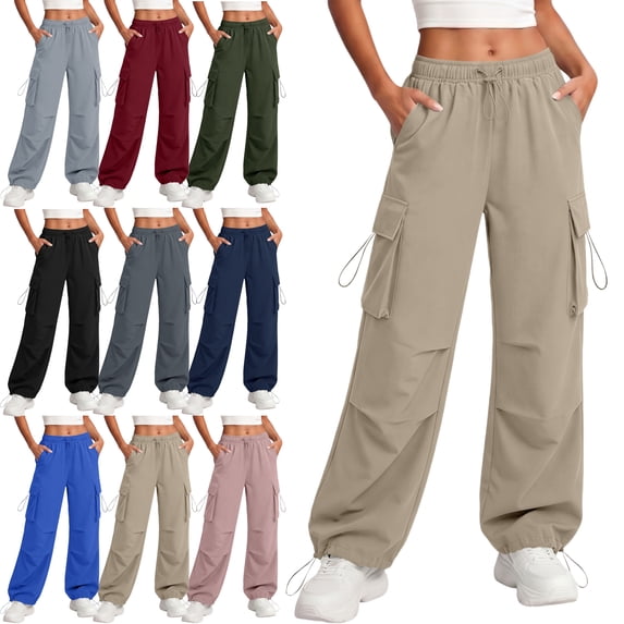 Womens Outdoor Cargo Pants Quick Dry Elastic Waist Lightweight Relaxed Fit Multi Pocket Hiking Pants