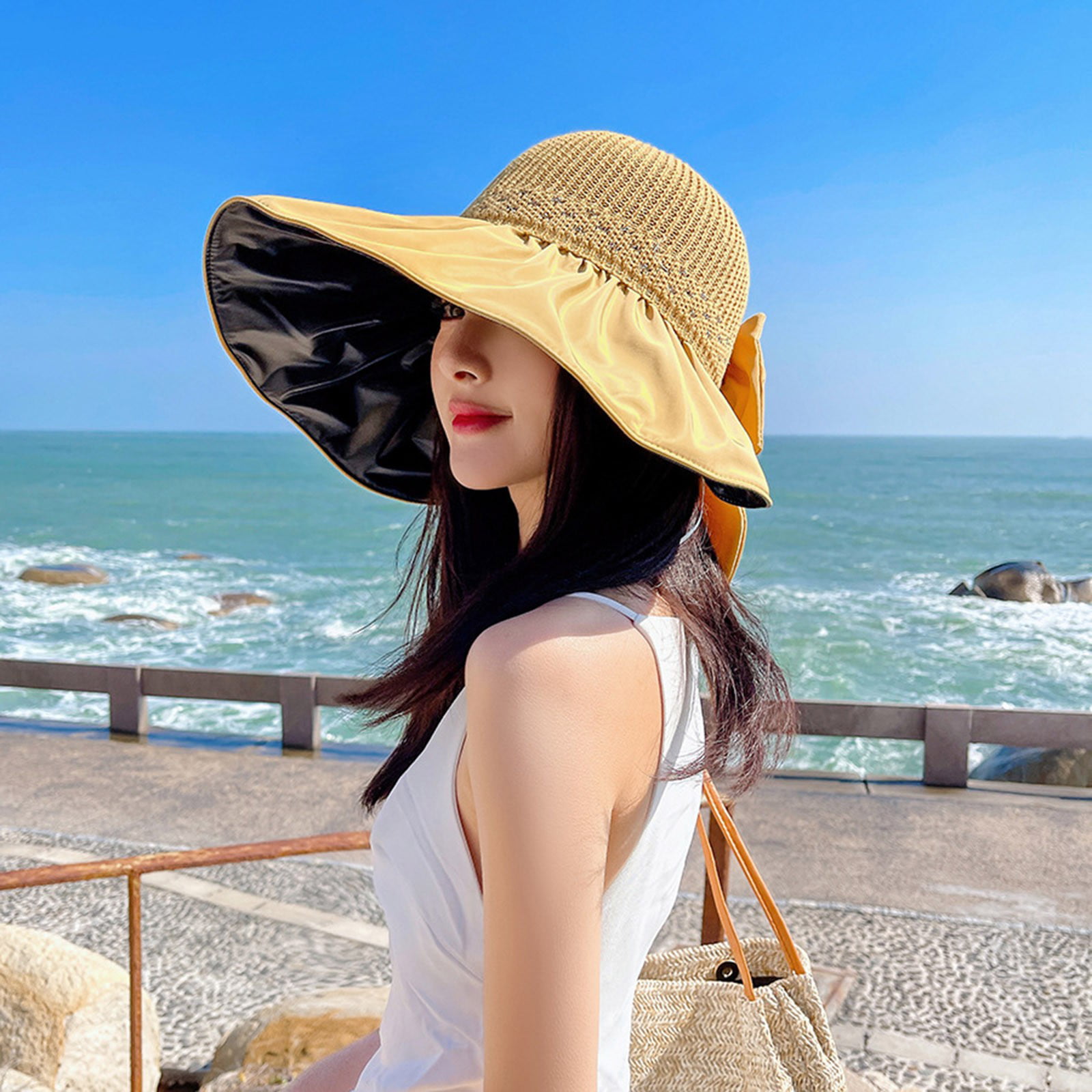 Womens Outdoor Casual Bow Decoration Big Head Design Sun Hat Mens Outdoor  Hats Campaign Hat Rain Women Cute Hat Large Head Hats for Men Women Sun Hats  for Summer Big Summer Hats