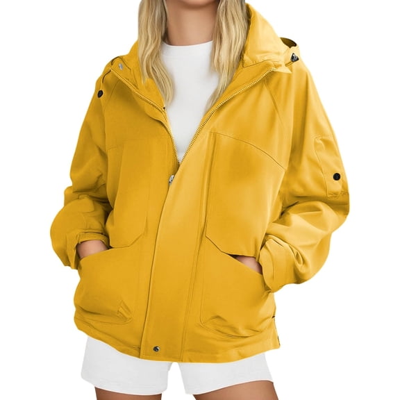 Womens Outdoor Jacket, Hooded Windproof Raincoat with Breathable Fabric, Essential Layer for Golf, Fishing & Adventure Travel GearYellowS