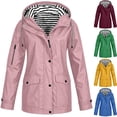 thumbnail image 1 of Womens Outdoor Jacket with Hood Plus Size Hooded Long Sleeve Solid Color Waterproof Rain Jacket Lightweight Raincoat Sport Waterproof Windbreaker, 1 of 8