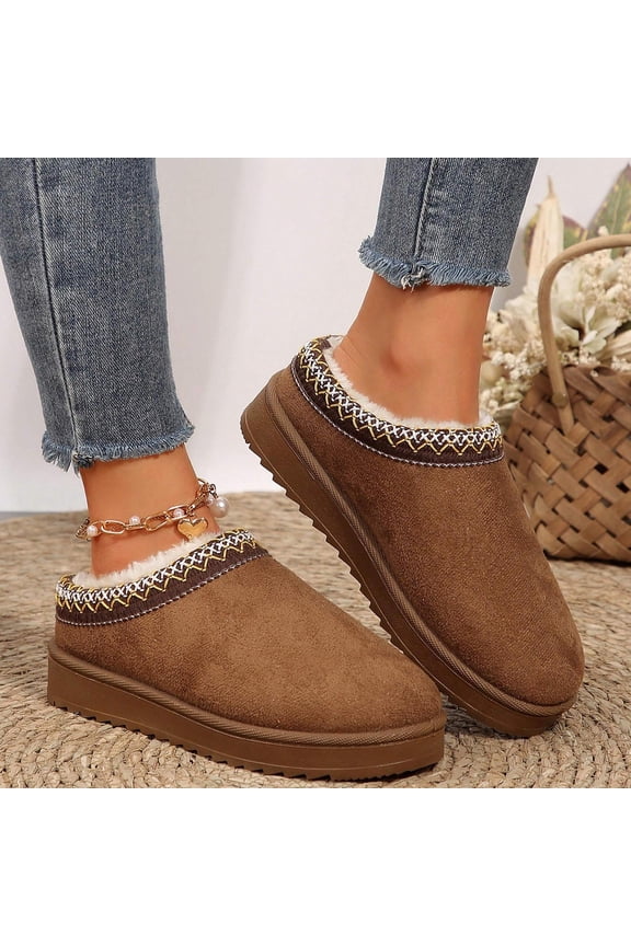Womens Outdoor Winter Slippers Platform Snow Boots Thickened Flat Warm Non Slip Shoes Brown 2026