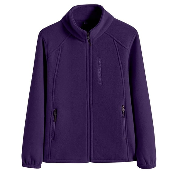 Womens Outerwear Jacket New Women's Lightweight Full Zip Fleece Jacket Winter Warm Long Sleeve Stand Collar Outdoor Coat with Zipper Pockets Purple 5XL