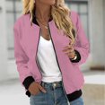 thumbnail image 1 of Womens Outerwear Jacket New Zip up Jackets for Women Casual Lightweight Trendy Coat with Pockets Fall Fashion Baseball Outerwear Pinky 4XL, 1 of 5