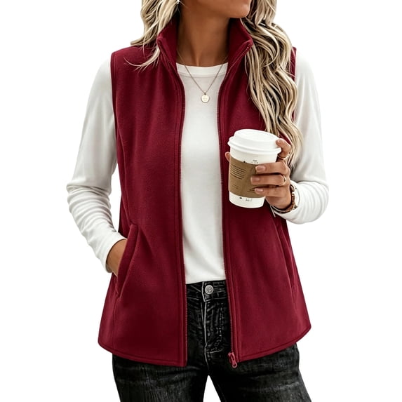 Womens Outerwear Vests with Pockets Zipper Sleeveless Fleece Jackets Stand-up Collar Lightweight Hiking Travel Golf Running Vest, L