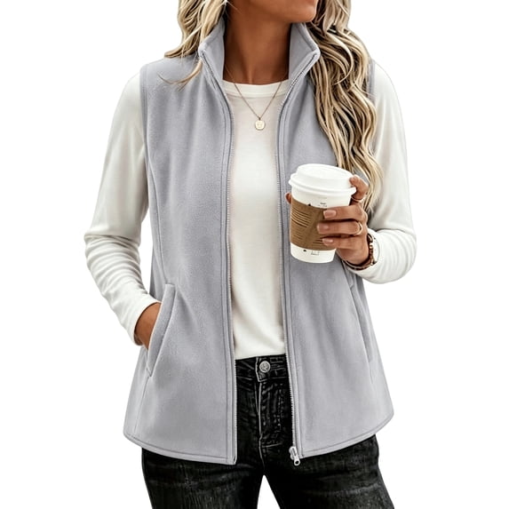 Womens Outerwear Vests with Pockets Zipper Sleeveless Fleece Jackets Stand-up Collar Lightweight Hiking Travel Golf Running Vest, XL