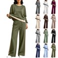 thumbnail image 1 of Womens Outfit Sets 2 Piece,Crew Neck Long Sleeve Sweatshirt,Side Stripe High Waist Wide Leg Pants Pocket,Fall Tracksuit,Spring Casual Outfits, 1 of 5