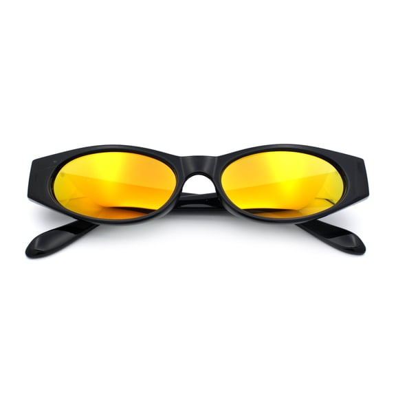 Womens Oval Color Mirror Rectangle Retro 90s Thick Temple Sunglasses Black - Orange Mirror