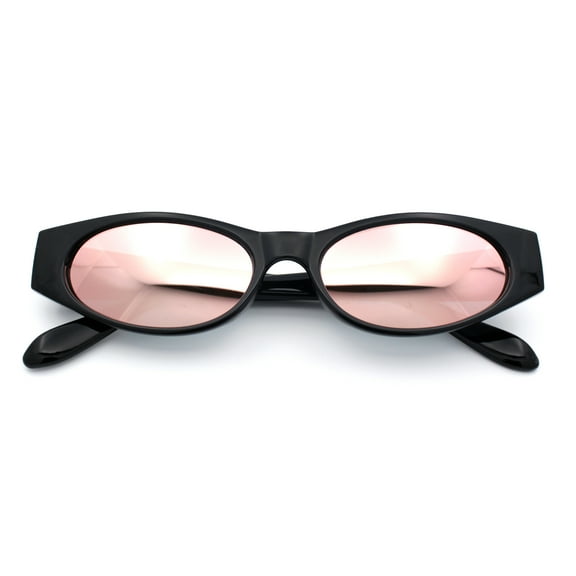 Womens Oval Color Mirror Rectangle Retro 90s Thick Temple Sunglasses Black - Pink Mirror