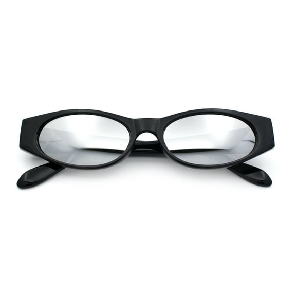 Womens Oval Color Mirror Rectangle Retro 90s Thick Temple Sunglasses Black - Silver Mirror