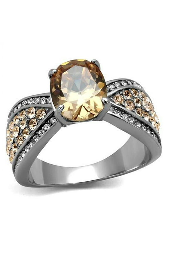 Womens Oval Cut Champagne Cubic Zirconia Stainless Steel Engagement Ring Size 7