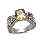 Womens Oval Cut Champagne Cubic Zirconia Stainless Steel Engagement Ring Size 9